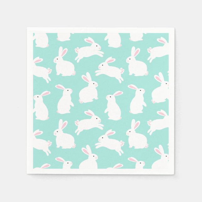 Spring White Bunnies Muster Serviette (Vorderseite)