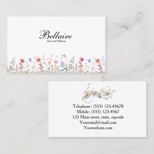 Spring Wild Blume Makeup Artist Visitenkarte (Vorne/Hinten)