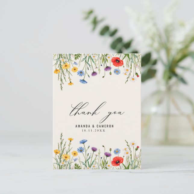 Spring Wild Blume Meadow Wedding Vielen Dank Postkarte (Stehend Vorderseite)
