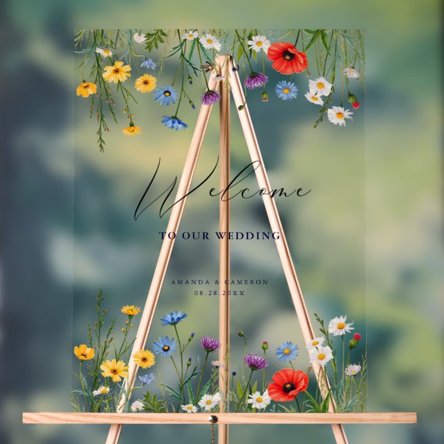 Spring Wild Blume Meadow Wedding Willkommen Acrylschild (Neutral)