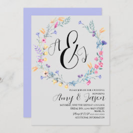 Spring Wild Blume Wreath Pastel Lila Grau Einladung