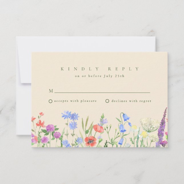 Spring Wildblume Boho Garden Wedding RSVP Karte (Vorderseite)