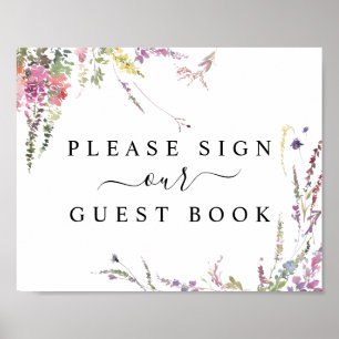 Spring Wildblume Floral Guest Book Sign Poster