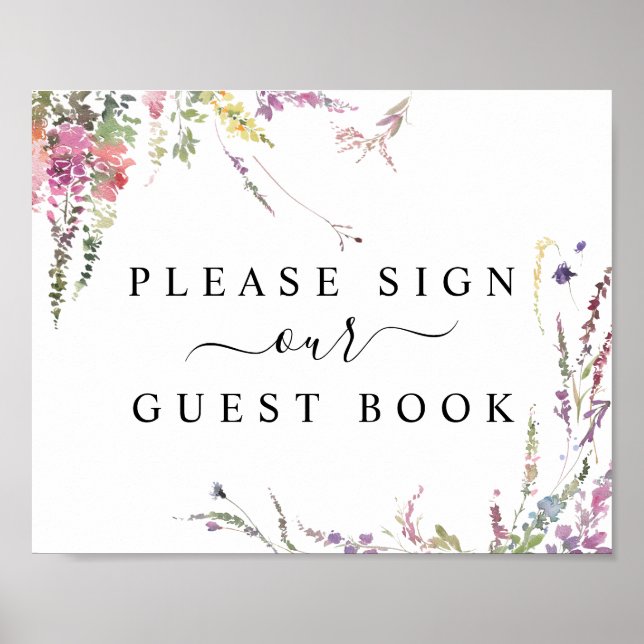 Spring Wildblume Floral Guest Book Sign Poster (Vorne)