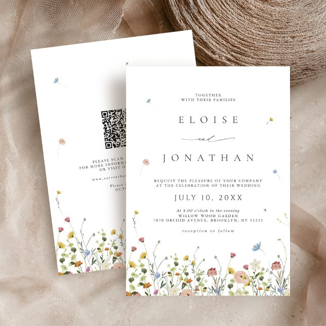 Spring Wildblume Garden Floral QR Code Hochzeit Einladung (Spring Wildflower Garden Floral QR Code Wedding Invitation)