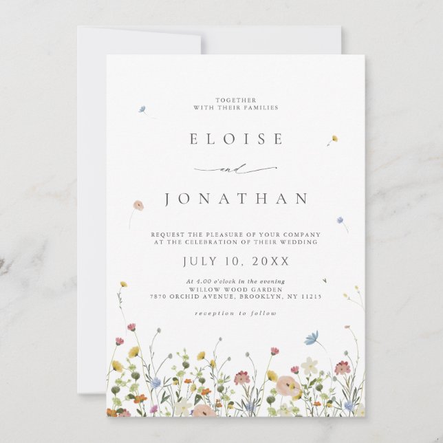 Spring Wildblume Garden Floral QR Code Hochzeit Einladung (Vorderseite)