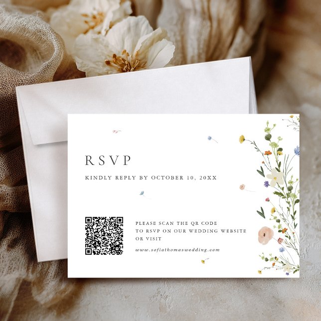 Spring Wildblume Garden Minimalistisch Floral QR C RSVP Karte (Spring Wildflower Garden Minimalist Floral QR Code RSVP Card)