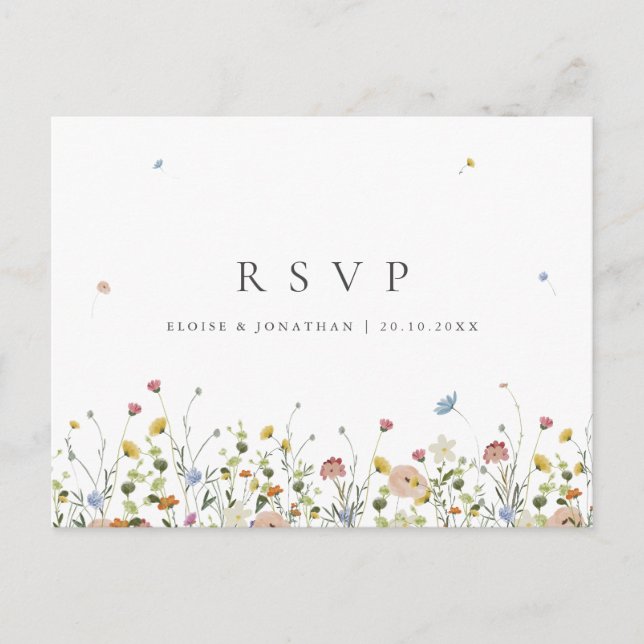 Spring Wildblume Garden Minimalistisch Wedding RSV Postkarte (Vorderseite)