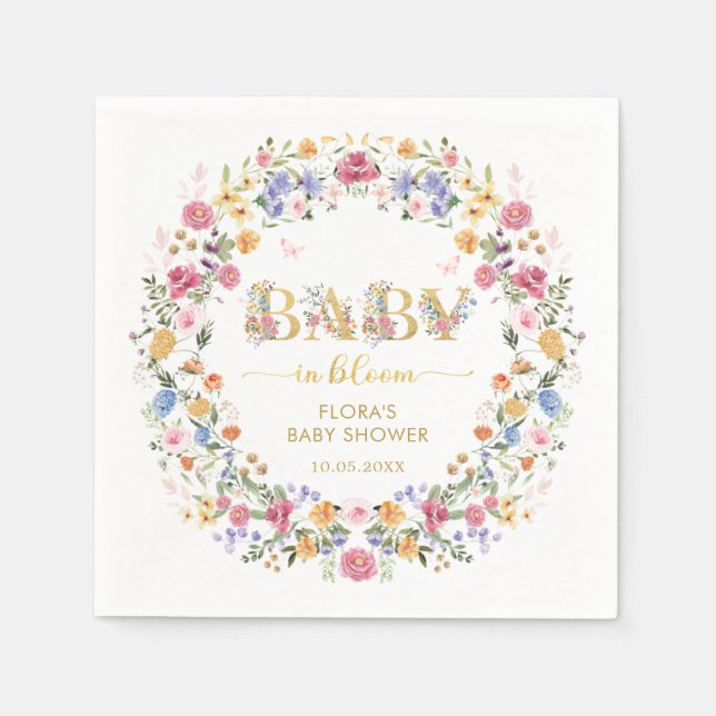 Spring Wildblume Garden Wreath Girl Baby in Bloom Serviette (Vorderseite)