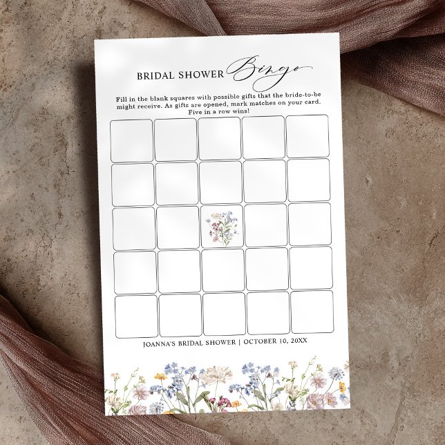 Spring Wildblume Meadow Brautparty Bingo (Spring Wildflower Meadow Bridal Shower Bingo)