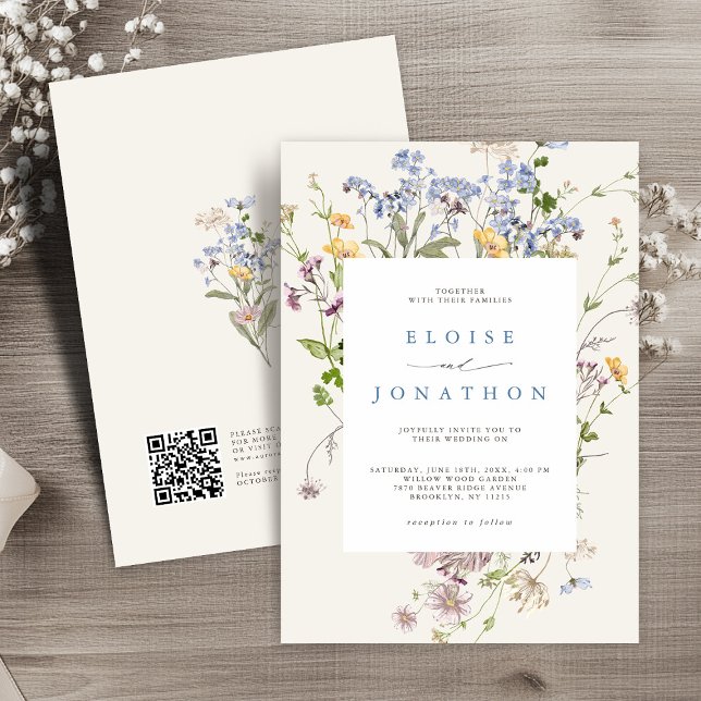 Spring Wildblume Meadow Garden QR Code Hochzeit Einladung (Spring Wildflower Meadow Garden QR Code Wedding Invitation)