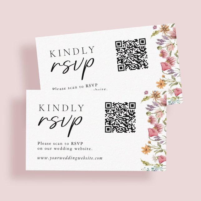 Spring Wildblume QR Code Wedding RSVP Begleitkarte (Von Creator hochgeladen)