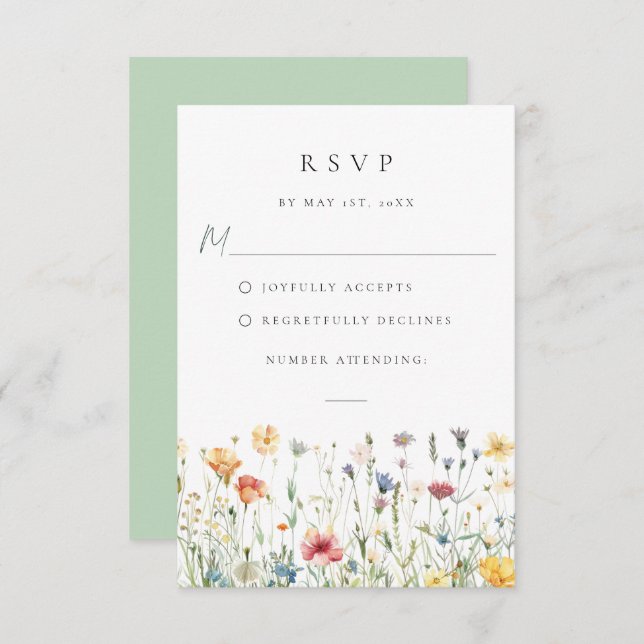 Spring Wildflower Field Wedding RSVP Card (Vorne/Hinten)
