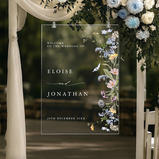 Spring Wildflower Meadow Garden Wedding Welcome Acrylschild (Spring Wildflower Meadow Garden Wedding Welcome Acrylic Sign)
