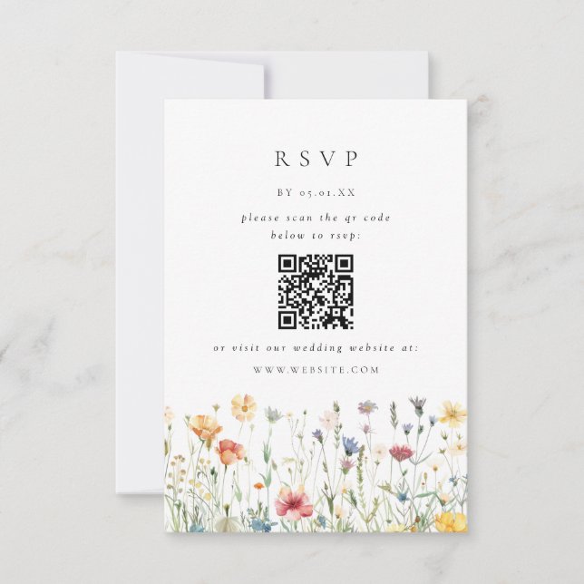 Spring Wildflower QR Code Wedding RSVP Card (Vorderseite)