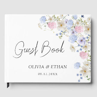 Spring Wildflowers Purple Pink Wedding Gästebuch
