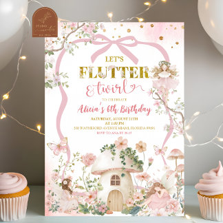 Spring woodland fairy flutter and twirl birthday einladung