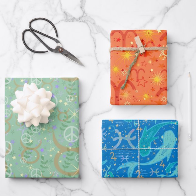 Spring Zodiac trio Pisces Aries Taurus Geschenkpapier Set (Vorderseite)