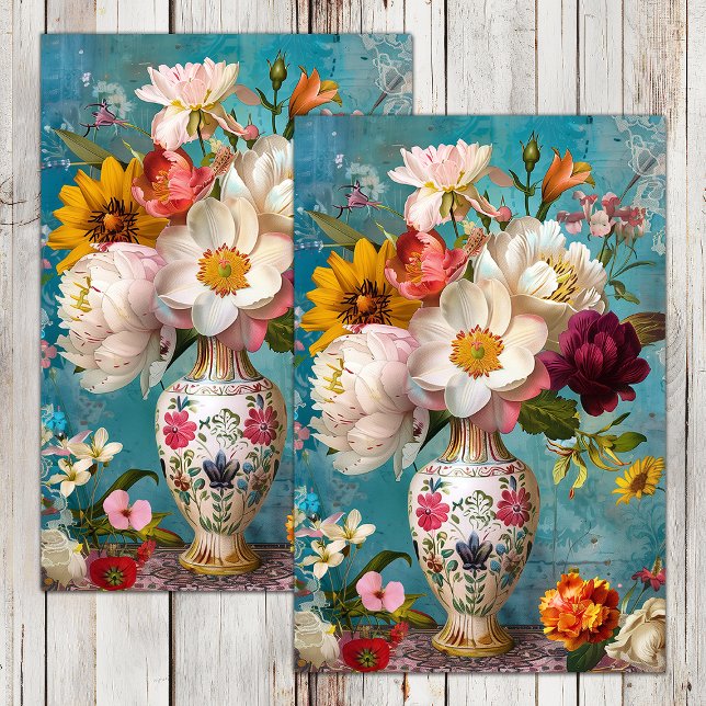 SPRINGBLUMEN IN VASE DECOUPAGE SEIDENPAPIER (SPRING FLOWERS IN VASE DECOUPAGE TISSUE PAPER)