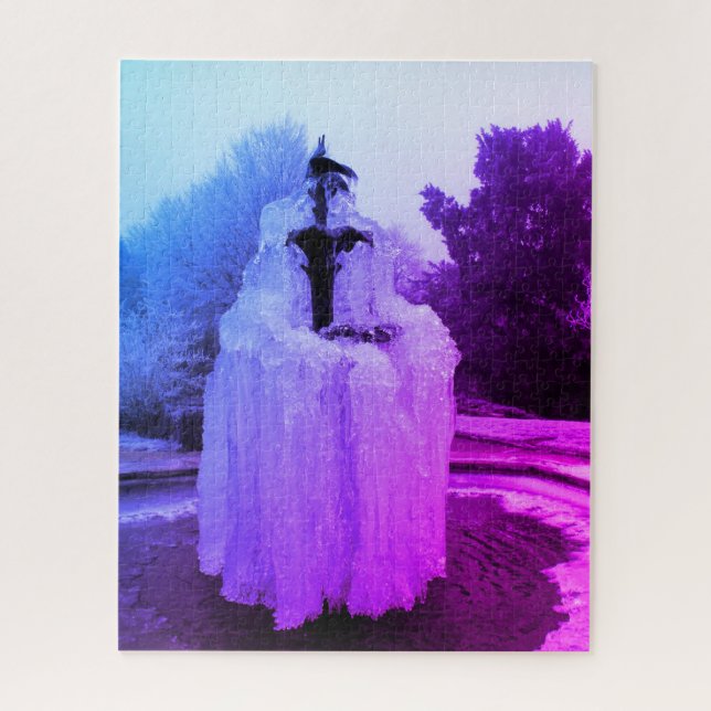 Springbrunnen im Abend gefroren Puzzle (Vertikal)