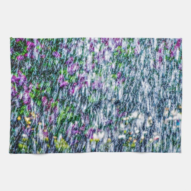 Springbrunnen und lila Blume Küchentuch (Horizontal)