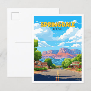 Springdale Utah Vintage Reise Illustration Postkarte