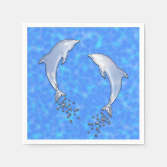 Springen funkelnder Blaue Dolphin mit Blasen Serviette (Vorderseite)
