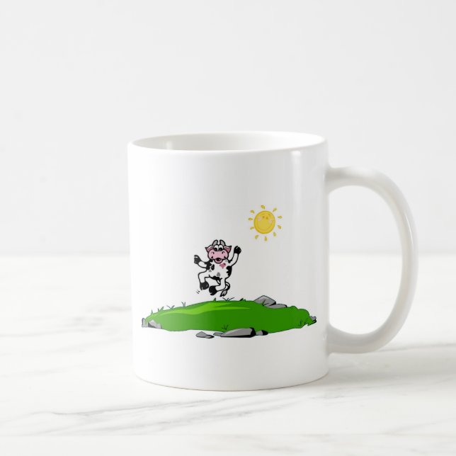 Springen für Freude-Kuh auf Gras Tasse (Rechts)
