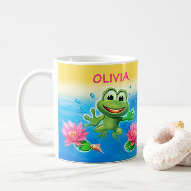 Springen Keramik-Tassengeschenks des Frosch-Party Kaffeetasse (Mit Donut)