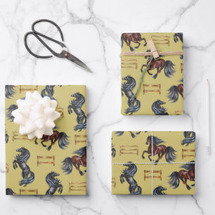 Springen von Holzhindernissen Reitsport Geschenkpapier Set