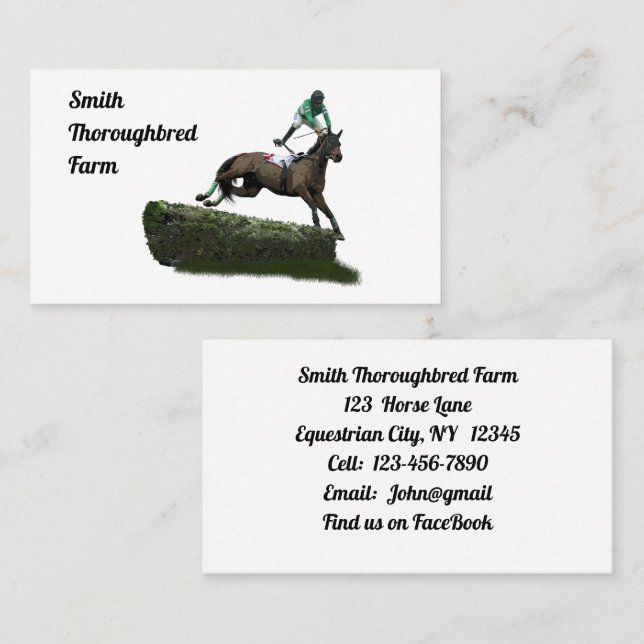 Springen von Horse Jockey in Green Business Cards Visitenkarte (Vorne/Hinten)