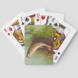Springende Bachforelle Fisch vintage illustriert Spielkarten