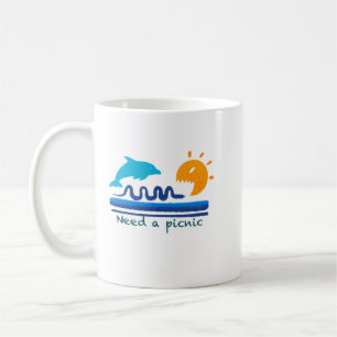 Springende Delfine Strand Illustration Texturierte Kaffeetasse