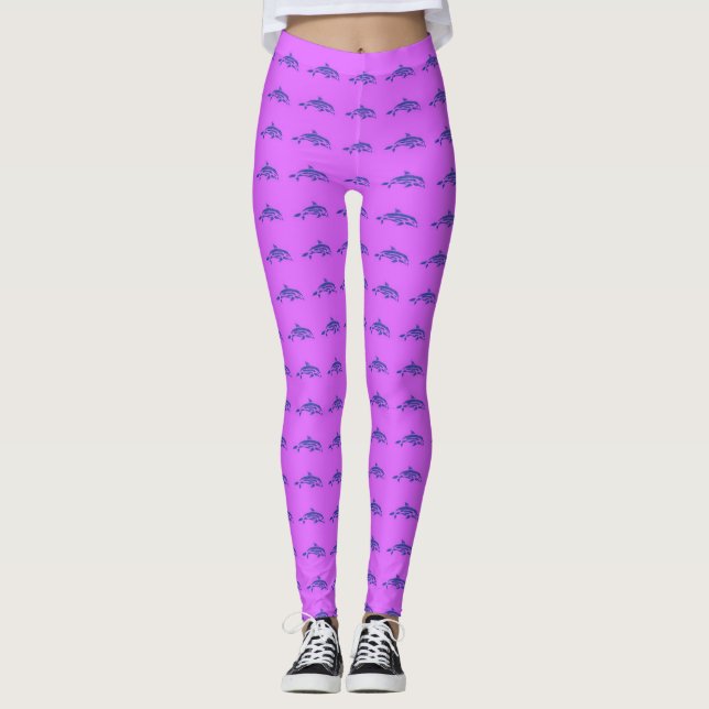 springende Delphine lila Leggings (Vorderseite)
