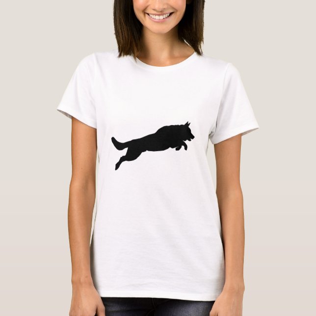 Springende Schäferhund-Silhouette-Liebe-Hunde T-Shirt (Vorderseite)
