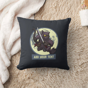 Springende schwarze Katzen-Ninja-Individualtext-Ti Kissen