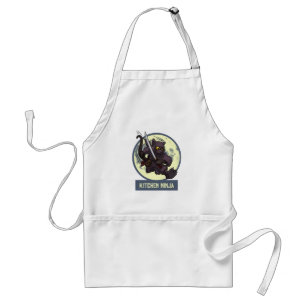 Springende schwarze Katzenküchen-Ninja-Tiergrafik Schürze