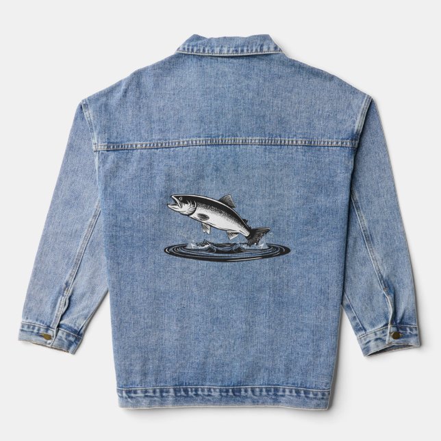 springender Atlantischer Lachs Jeansjacke (Rückseite)