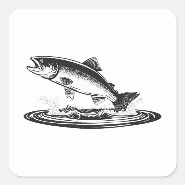 springender atlantischer Lachs Quadratischer Aufkleber (Vorderseite)