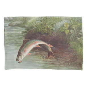 Springender Bachforelle von S.A. Kilbourne Vintage Kissenbezug