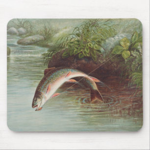 Springender Bachforelle von S.A. Kilbourne Vintage Mousepad