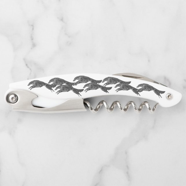 Springender Borzoi-Korkenzieher Kellnermesser (Vorderseite)