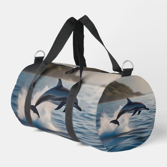 Springender Delfin: Ein Freudentanz im Ozean Duffle Bag (Linke Seite)