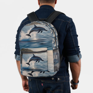 Springender Delphin: Ein Tanz der Freude im Ozean Bedruckter Rucksack