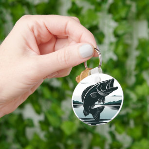 Springender Großmäuliger Bass Angeln Minimalist Schlüsselanhänger