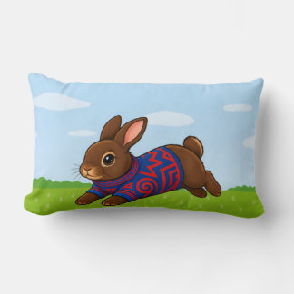 Springender Hase in einem gemusterten Pullover-Wur Lendenkissen