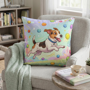 Springender Hund jagt Bälle Süß und verspieltes Kissen