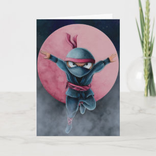 Springender Ninja Roter Mond Geburtstag  Karte
