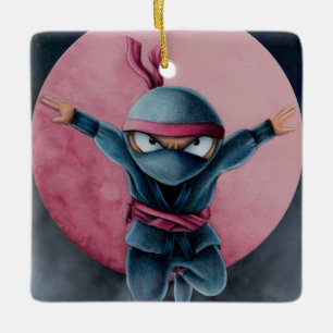 Springender Ninja Roter Mond Keramikornament