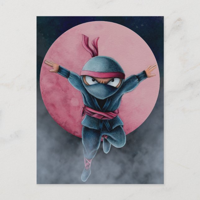Springender Ninja Roter Mond  Postkarte (Vorderseite)